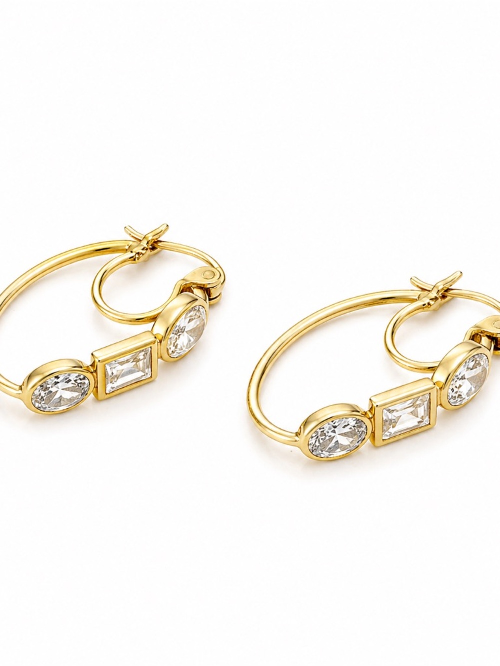 14 kt Gold Hoop Earrings with Clear Gem Accents 3.9 grams